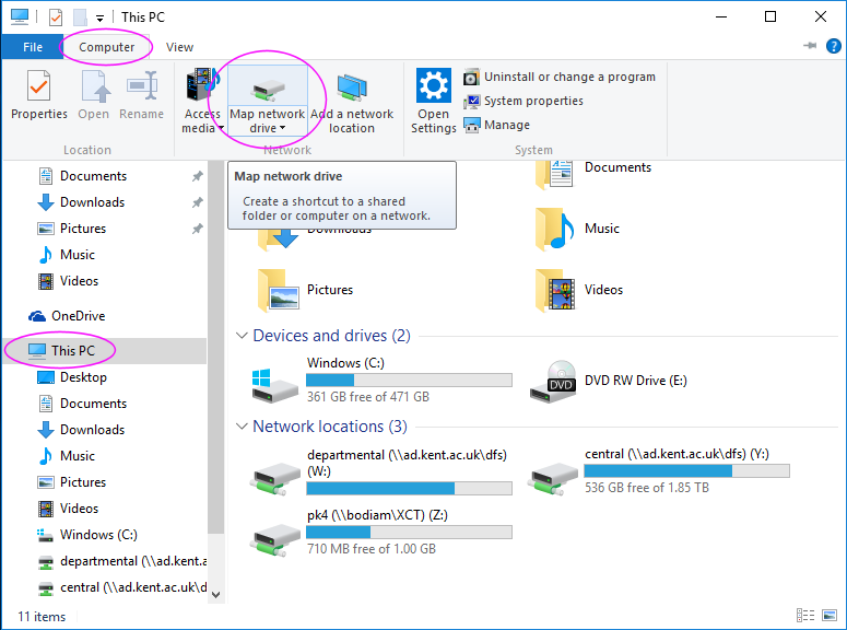 File Explorer - map network drive