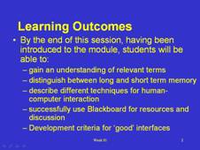 Learning outcomes - week 1