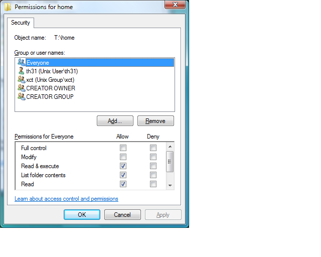 View properties of home folder