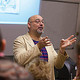 A guest speaker giving a lecture in a lecture hall